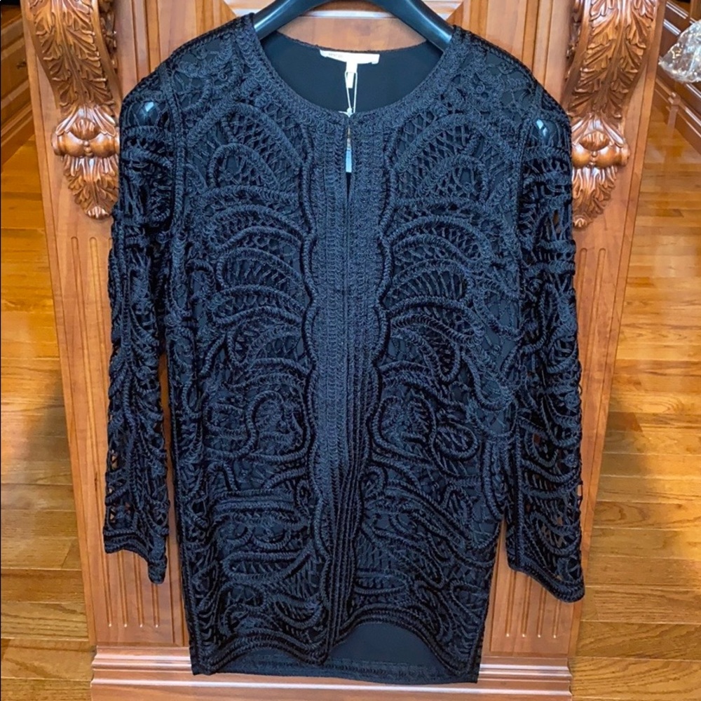 MAJE Embellished Crochet Magic Open Coat